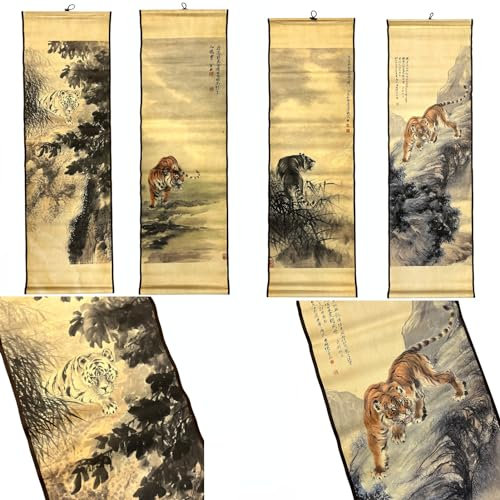 CIFIBIFUN 4 Paneele asiatische Wandrolle, Gemälde, Tigergebirge, Meisterwerke, Reproduktion, Wandbehang, Dekoration, Kunst für Bauernhaus, Zhang Shanzi, chinesische Tuschemalerei