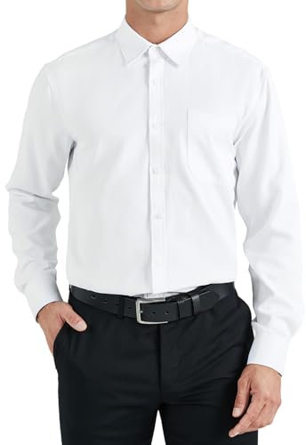 HISDERN Chemise Homme Manches Longues en Coton Chemises Blanche pour Hommes Habillée Regular Fit Formelle Unie Boutonnées Mariage avec Poche 3XL