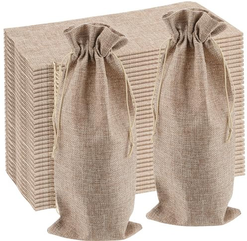 MANCHAP 30 PCS 15 x 35cm Burlap Wine Bottle Bags, Jute Wine Gift Bags, Drawstring Wine Bottle Bags Carrier for Wedding, Birthday, Party