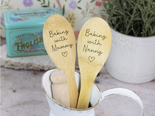 eBuyGB Personalised Mixing Spoon, Baking with Mummy Wooden Spoon, Cake Baking Lover Gifts for Mum, Grandma, Nanny, Gift for Bakers