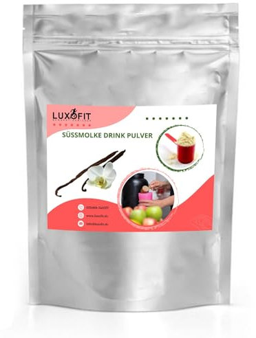 Luxofit Vanille Süßmolke Drink Pulver mit Whey Protein, Molkepulver mit L-Carnitin, ohne Aspartam, für Kraftsportler, als Badezusatz geeignet, Natürliche Farbstoffe (1 Kg)