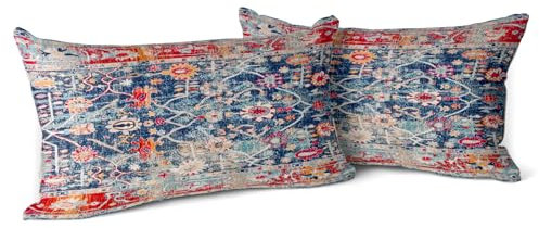Snylcce 2er Set Boho Kissenbezüge Dekokissen 30 x 50 Samt Soft Kissenbezug Böhmischer Retro Ethno Dekorative Kissenhülle Zierkissenbezüge für Sofa Schlafzimmer Wohnzimmer Zuhause Dekoration Rot blau
