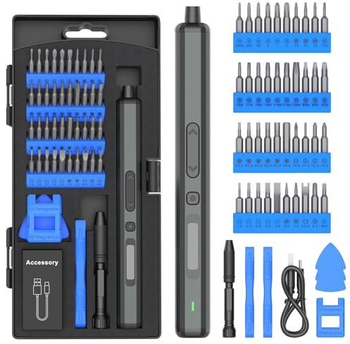 50-in-1 Electric Precision Screwdriver Set - Mini Cordless Repair Tool for Eyeglasses, Laptops, Console - 5 Torque Settings, Magnetic Case, Torx & Phillips Bits (Blue)
