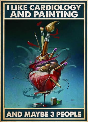 kisoyo Vintage Metall-Blechschild Draw In Your Heart I Like Cardiology And Painting And Maybe 3 People, lustiges Wandschild für Zuhause, Wanddekoration, 20,3 x 30,5 cm