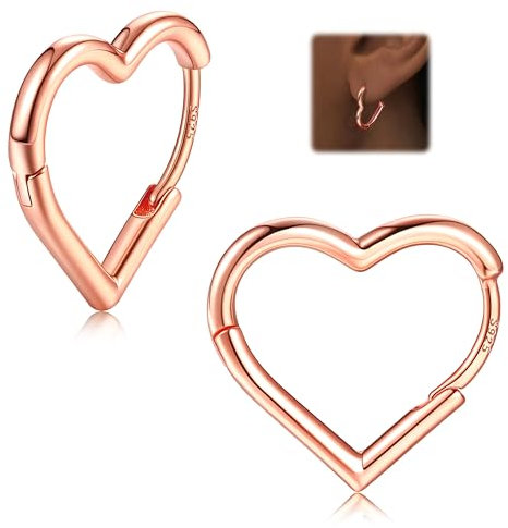 LOLIAS Herz Creolen Ohrringe Silber 925 Für Damen Mädchen 14K Klein Ohrringe Gold Hängend Ohrringe Herz Creolen Tropfen Ohrringe Roségold Ohrringe Silber Ohrringe Für Damen 16 MM