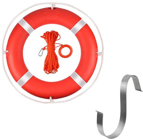Life Buoy, 23 Inch Boat Safety Throwing Rings with Water Floating Life Rope, Lifebuoy for Boats, Lifebuoy with Bracket