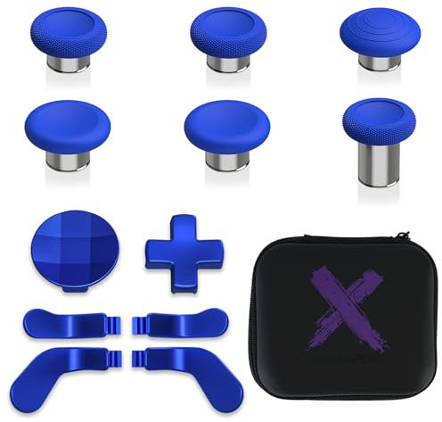 eXtremeRate 13 en 1 Component Pack Kit para Xbox Elite Series 2 Control 6 Joysticks Metálicos & Herramienta de Ajuste 2 D-Pads 4 Paletas para Xbox Elite Series 2 Core-Azul & Plata Metalizado