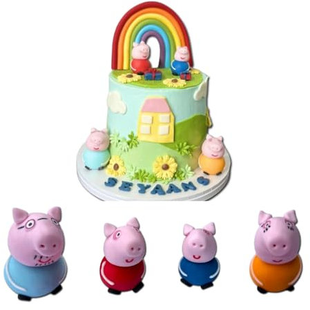 SugArt Cartoon Pig Party Cake Toppers - Set of Edible Decorations - Perfect for Cartoon -Themed Birthdays! - Kids Handmade Icing Fondant Cartoon Characters - Cupcake Supplies - 4 Pcs