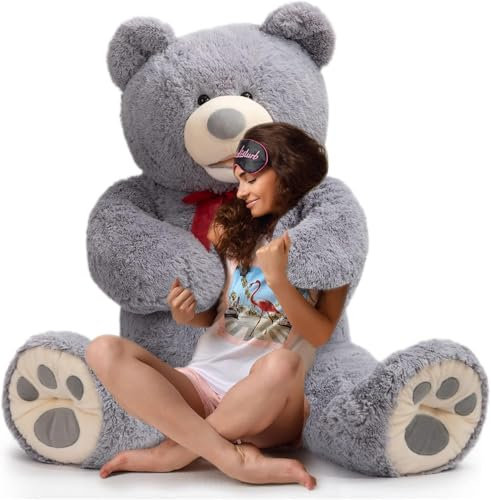 HollyHOME 150cm Teddy groß Teddybär XXL Kuscheltier Geschenk, Plüschtier Stofftier Weiches Spielzeug Bär Tedi Kuschelbär Grau