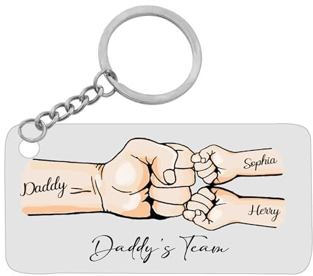 Daddy's Team Fist Bump Schlüsselanhänger Personalisierte Dad Keychain Acryl Daddy Schlüsselanhänger Vatertag Schlüsselanhänger Geschenk Papa Opa Best Dad Ever Key Ring, Dad Geschenke von Tochter Sohn