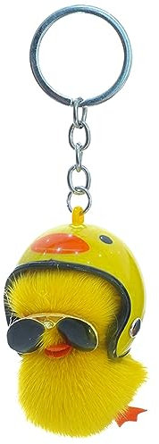 BABYVIVA Schlüsselanhänger Cartoon Plüsch Helm Ente Schlüsselanhänger für Autoschlüssel Handtasche Anhänger Schlüsselanhänger Mode Schlüsselanhänger Niedlich Schlüssel Klein Geschenk, gelb, Dimensions