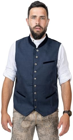 Schöneberger Trachten Couture Chaleco tradicional para hombre de lana, chaleco azul para Oktoberfest – Chaleco de lana – Traje regional David