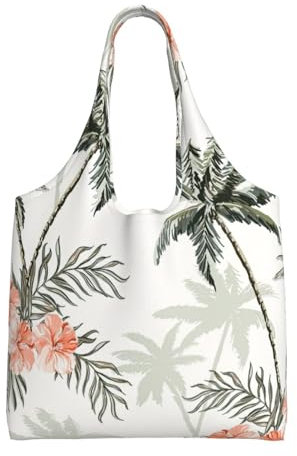 LIXLZH Tropical Palm Trees Print Canvas Tote Bags,Portable Washable for Women Gift Bag Reusable Grocery Shopping Bags, Black, One Size