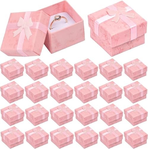 24 Pcs Caja de Regalo 4x4x3cm, Cajitas Regalo Pequeñas, Caja de Papel de Regalo con Inserto Terciopelo, Cajas de Presentación Rectangular, Cajitas de Carton Exhibir Joyería Pulsera Pendiente (Rosa)