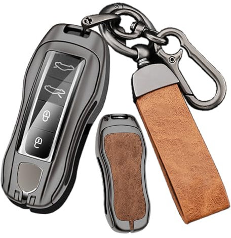 Ysbxitu Coque de clé de Voiture - Compatible avec Porsche Cayenne Panamera 911 971 9YA Macan Boxster Carrera Taycan - Housse de Protection à Distance - Idée Cadeau - Tuning Automatique B - Marron