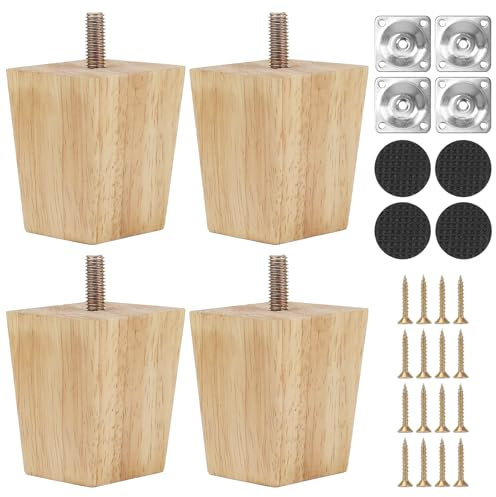 Luabue 4 Stück Möbelfüße Holz 6cm Tischbeine Vierkant Möbelbeine Holzfarbe Schrank Füße Quadrat Schrankfüsse für Sofa Bett Couch Stuhl