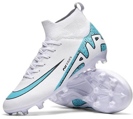 Meidiastra Fussballschuhe Herren Professionelle Fussballschuhe Unisex Outdoor Kinder High Top Spikes Kicking Training Turnschuhe AG Turf Trainingsschuhe Weiß EU39