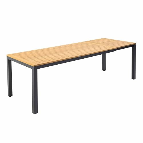 Oviala Terrassentisch, rechteckig, ausziehbar, 180/240 cm, Holz und Schwarz