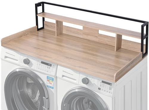 Yawfold 2 Tier Washer and Dryer Countertop 54 W x 27.5 D x 2.7 H, Non-Slip Pad for Laundry Countertop Cover, Large Space Laundry with Edge Rails for Folding Clothes (Black)