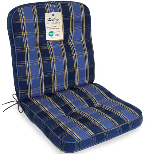 Herlag Niedriglehner-Polsterauflage Tilly 100x50x7cm - Stuhlauflage 7cm Karo-Motiv - Auflage Niederlehner-Gartenstuhl - Deluxe-Serie hoher Komfort - Öko Tex 100 - Blau-Kariert