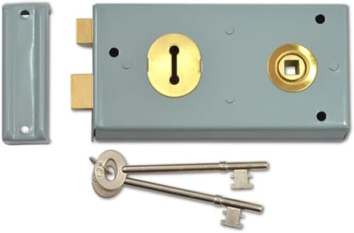 Dale Hardware Double Handed Rim Sash Lock, Grey Finish, 145 x 75 mm, 2 Keys Included, Resists Against Corrosion and Weather Damage, Ideal for External Gates Or Doors.