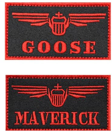 2 Stück MAVERICK GOOSE Rot Lustiger Patch Taktische Abzeichen Bestickt,Stickerei Emblem Hook and Loop Patches Applikationen Kleidung,Uniformen, Rucksack,Mützen,Jeans,Jacken,Hosen,DIY-Zubehör,Weste.