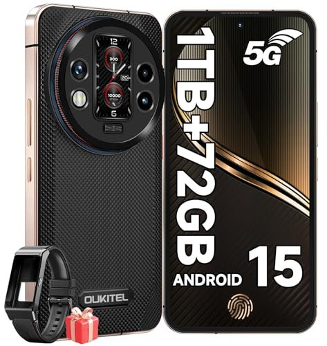 OUKITEL WP200 PRO 5G Rugged Smartphone con SmartWatch, 72GB RAM+1TB ROM Telefono Indistruttibile Android 15, 6.7 FHD+120Hz AMOLED, 8800mAh/45W Cellulare Antiurto, 108MP, Dual SIM/Auricolari/AI/NFC