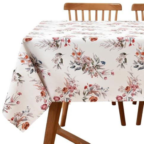 Yofori Wipe Clean Tablecloth, Vintage Blooms, 137x180cm, Rectangular | Floral Print Pattern, PVC Wipeable Plastic, Waterproof, For Kitchen Dining Outdoor Garden Picnic