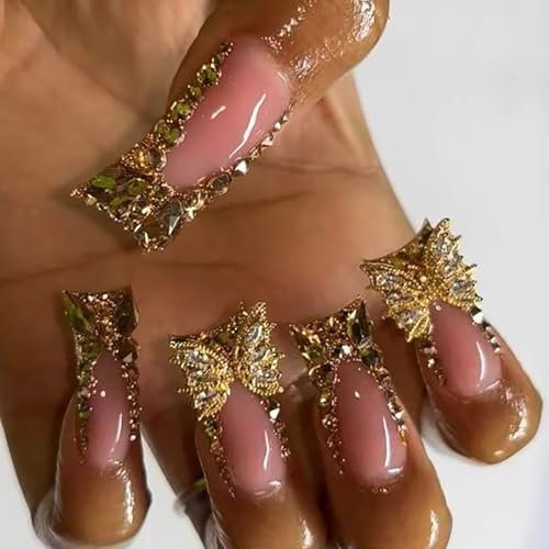 24 Pcs French Tip Press On Nails Duck Shaped False Nails Butterfly Acrylic Nails Simple Full Covers Stick On Nails