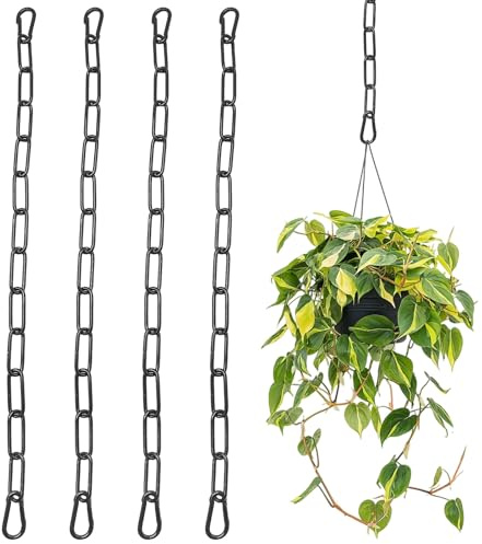PWGHWG 4 Stück 50 cm Kette Schwarz 4 mm Verlängerungskette für Hängesessel Metallkette mit 8 Stück Karabinern für Blumentöpfe, Vogelkäfig, Kronleuchter, Zauntore