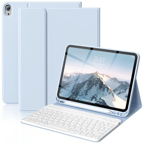ZOPSGYU Case Keyboard for New iPad Air 11 Inch M4 2026/M3 2025/M2 2024, Air 5th/4th Generation 10.9 Inch with Pencil Holder, Shockproof Folio Cover with Magnetic Detachable Bluetooth Keyboard,Blue