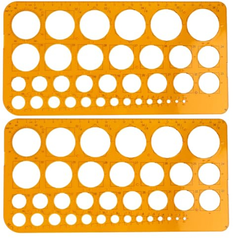 2PCS Kreis Schablone Vorlage, Plastic Template with 36 Circles Circular Ruler for Drawing,Kreis Schablone, Radius Schablone & Lochschablone Für Technisches Zeichnen, Messen,Schule & Büro (Orange)