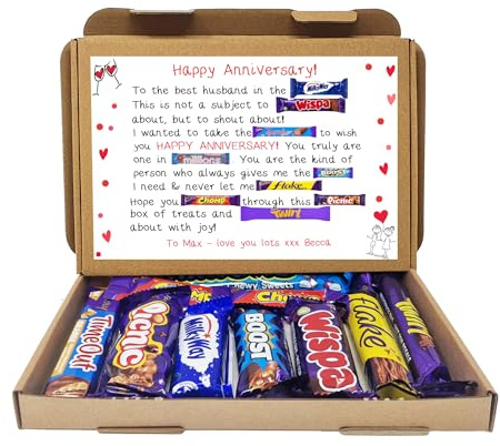 Personalised Birthday or Anniversary cute Chocolate poem Gift - for Him Her Selection Gift Box hamper unique Present for Partners - Happy Anniversary Husband Box