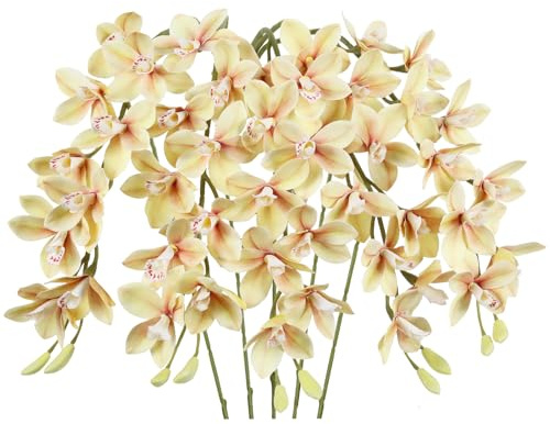 IPOPU Künstliche Orchideen, Champagner, Orchideen, künstliche Blumen mit langem Stiel, für Hochzeit, Party, Tafelaufsatz, Brautstrauß, DIY, Zuhause, Wohnzimmer, Dekoration, 5 Stück