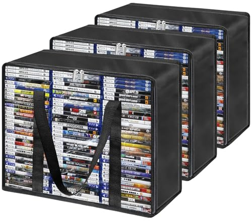 PUTNATRUE DVD-Aufbewahrungstaschen, Videospiel-Aufbewahrungstasche, CD-Halter, 3 Stück, hochklare Medien-Aufbewahrungstaschen mit Griff, für bis zu 120 CDs, 70 DVDs, 90 Blu-rays