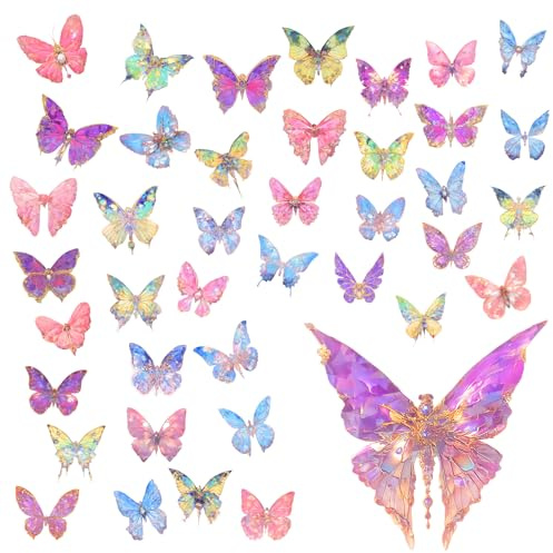 anyts Glitzer Sticker Set 80 Stück Schmetterling Glitzer Sticker Set Schmetterling, Aufkleber Holografische Wasserfeste Klebstoff Glitzersticker, Aufkleber Scrapbooking Für Dekoration