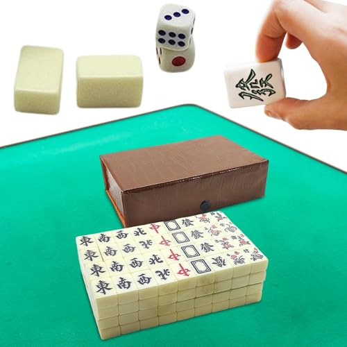 Jeu de Mahjong chinois : tuiles traditionnelles en bambou, étui compact portable | Design mosaïque authentique pour les réunions de famille avec une construction légère et durable qui garantit