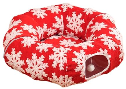 Folpus Tunnel per Gatti di Natale, Tunnel Decorativo per Gatti a con Palla, Portatile, sotto L'Albero di Natale, per Piccoli Animali
