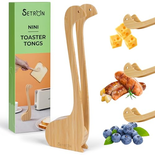 Bamboo Functional Toast Tongs – 10” Toaster Tongs for Bread Bagels, Heat-Resistant Bamboo Kitchen Tongs with Anti-Slip Grip, Cute Design for Cooking & Serving (Animal Model Design)