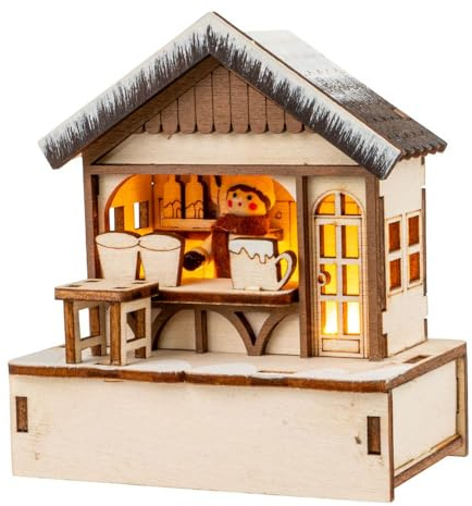 Ideen mit Herz | LED-Haus | Weihnachtsmarkt | Miniatur-Häuschen | Weihnachtsbeleuchtung | Weihnachts-Dekoration | Holzdeko | Holzkunst | Stimmungslicht | batteriebetrieben (Weihnachtsmarktszene 4)