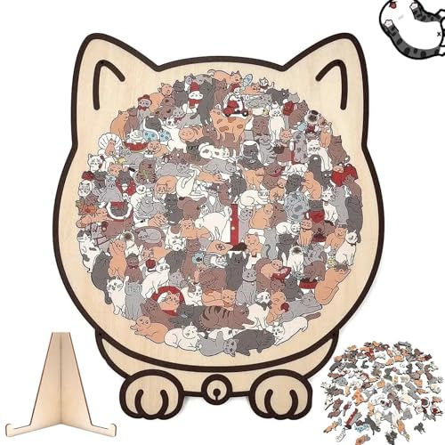 Cat Wooden Jigsaw Puzzles, 135-piece Cat Puzzle, Irregular-Shaped Wooden Jigsaw Puzzles for Adults & Kids, Creative Puzzle Easter Gifts for Cat Lovers, Home Decor