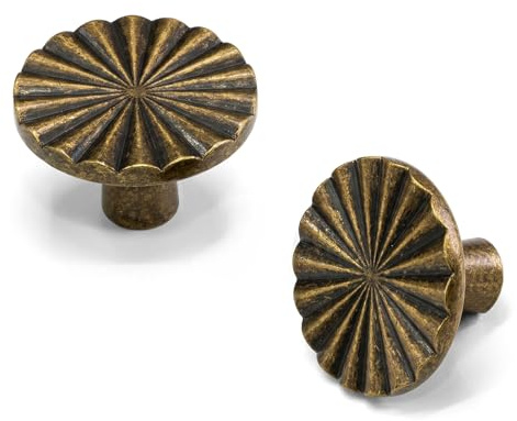 Goldenwarm 5 Pack Antique Brass Cabinet Knobs, Vintage Kitchen Cupboard Door Knobs Antique Brass Kitchen Cupboard Handles, Zinc Alloy Handles for Kitchen, Drawers, Dresser, Wardrobe