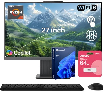 Lenovo IdeaCentre Premium All-in-One PC, 27 FHD 100Hz Display, AMD Ryzen 7 8845HS, 32GB DDR5 RAM, 2TB SSD, Wi-Fi 6, Win11 Pro, Wireless KB & M, Copilot-Ready, Bundle with ADATA 512GB External SSD