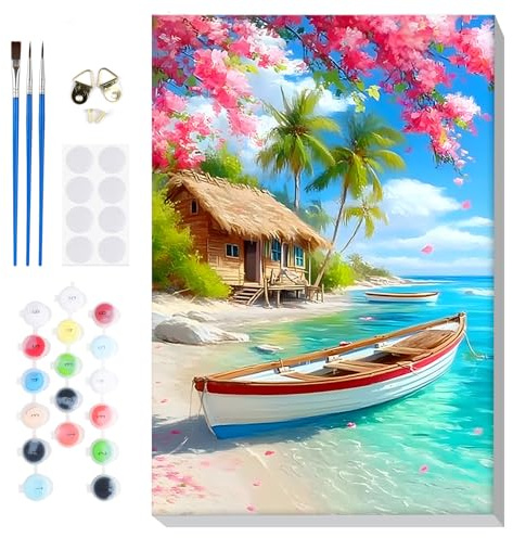Lxmsja Peinture Numero Paysage Adulte avec Cadre, Peinture par Numero vue sur la mer, Peinture Acrylique Numéro d'art avec 3 Pinceaux, Loisirs Créatifs Adultes, Activité Manuelle, 20x30cm
