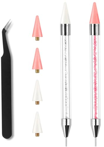 KAHZOR 2 Set Penna di Cera per Strass Unghie con Punte di Ricambio e Pinzetta, Penna per Nail Art di Precisione, Brillantini Unghie, Strass Nail Pen per Decorazioni Unghie e DIY