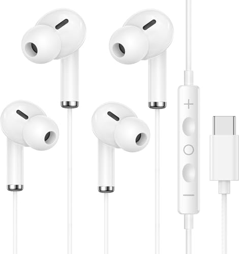2 Pack USB C Kopfhörer mit Kabel für iPhone 17 16 15,USB C Kopfhörer mit Mikrofon In-Ear kabelkopfhörer USB Typ C für iPhone 17/16/15, Samsung Galaxy S23, S22, S21 FE, iPad Pro, Huawei, Google Pixel
