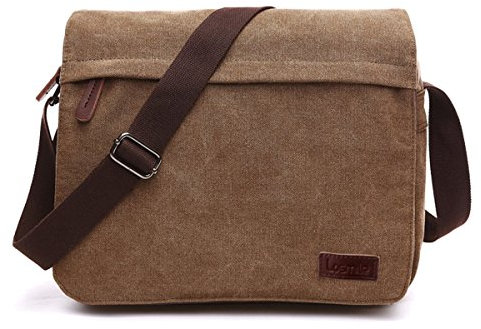 LOSMILE Hommes Sacs d'épaule, Sacs bandoulière en toile, 13.3 pouces Sacs pour ordinateur portable, Besaces,Sac d’Ecole, Travail ou vie scolaire (L-marron)