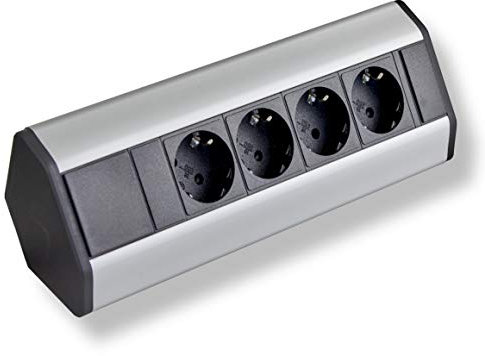 Toma de Esquina Cocina, Oficina, Aluminio Regleta con Cable Schuko de 1,8 m, también es Adecuada como Toma de Muebles