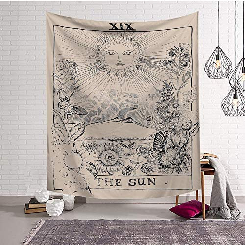 Boyouth Tapisserie-Wandbehang, Tarot die Sonne, XIX mittelalterliches Europa, Wahrsagungsbilder, Digitaldruck, Wandteppich für Wohnzimmer, Schlafzimmer, Wohnheim, Dekoration, 95 cm breit x 72,9 cm