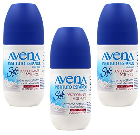 Avena Instituto Español Deodorant Roll-On Soft, Extreme Softeness, Long-Lasting, Non-Alcohol, 3-pack Of 2.5 Fo each, 3 Bottles